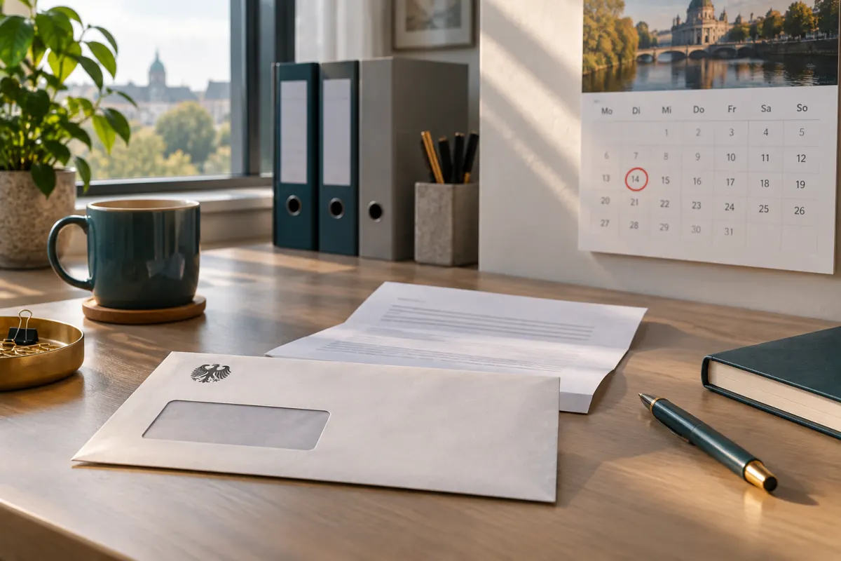Kündigungsschreiben auf einem Schreibtisch neben einem Kalender